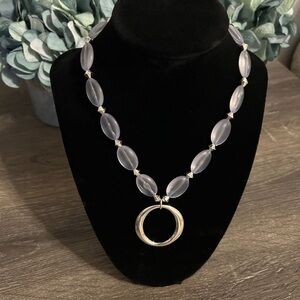 Silver with Light Blue Stone O Pendant Necklace